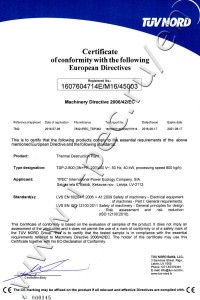 The certificate of conformity with Directive 2006/42/EC