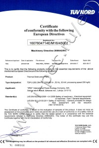 The certificate of conformity with Directive 2006/42/EC
